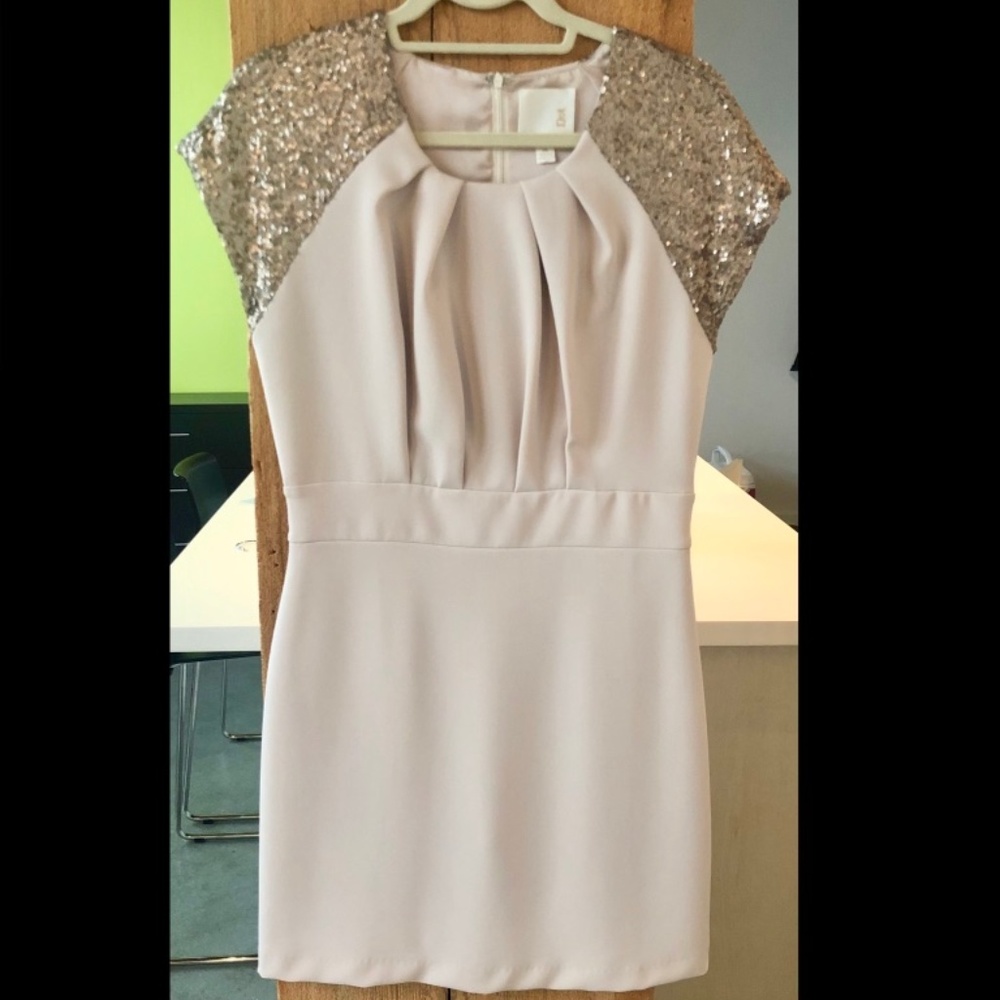 Line & Dot Beige Dress with Sequin Cap Sleeves